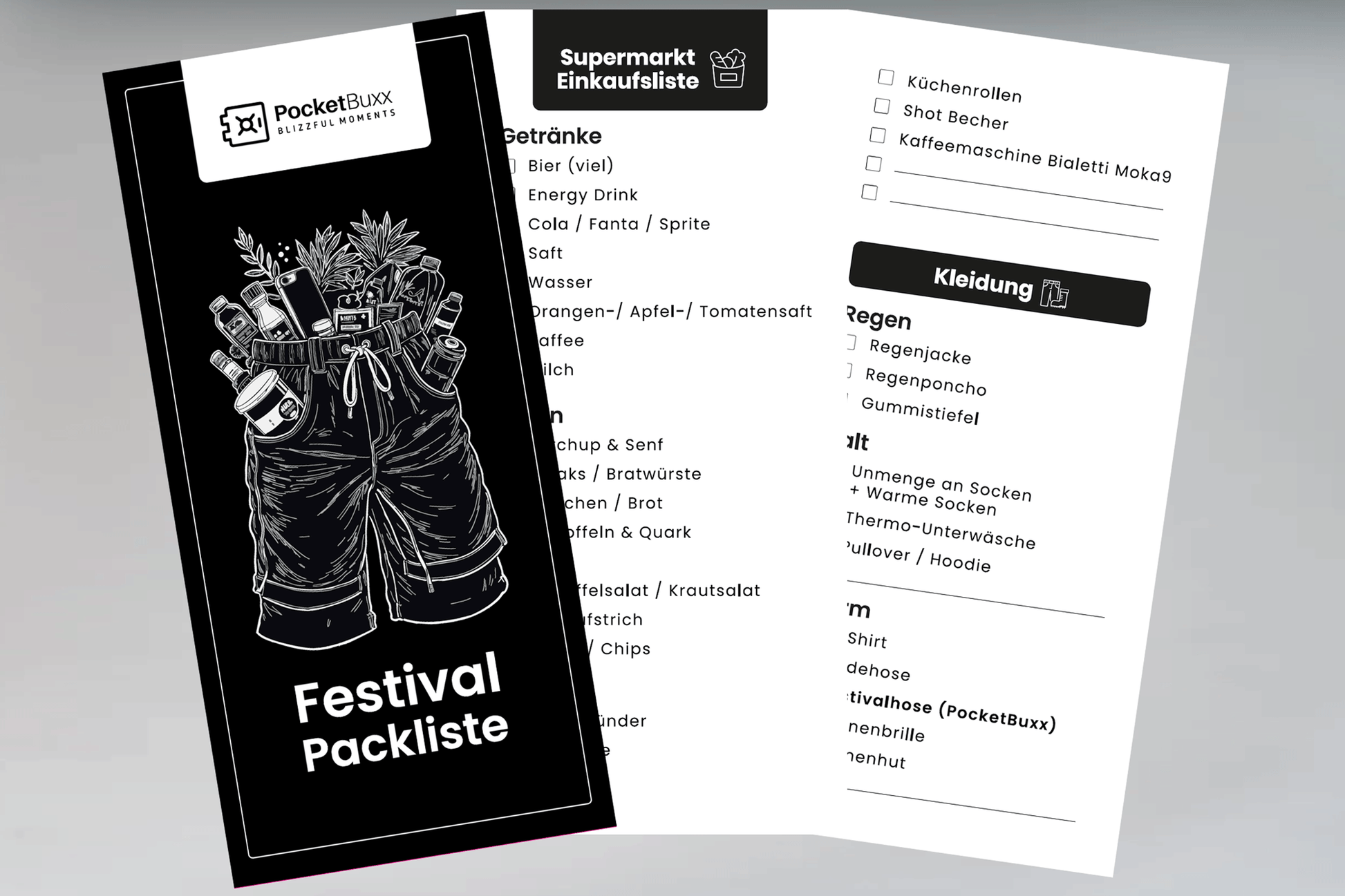 Pocketbuxx - Festival Packliste